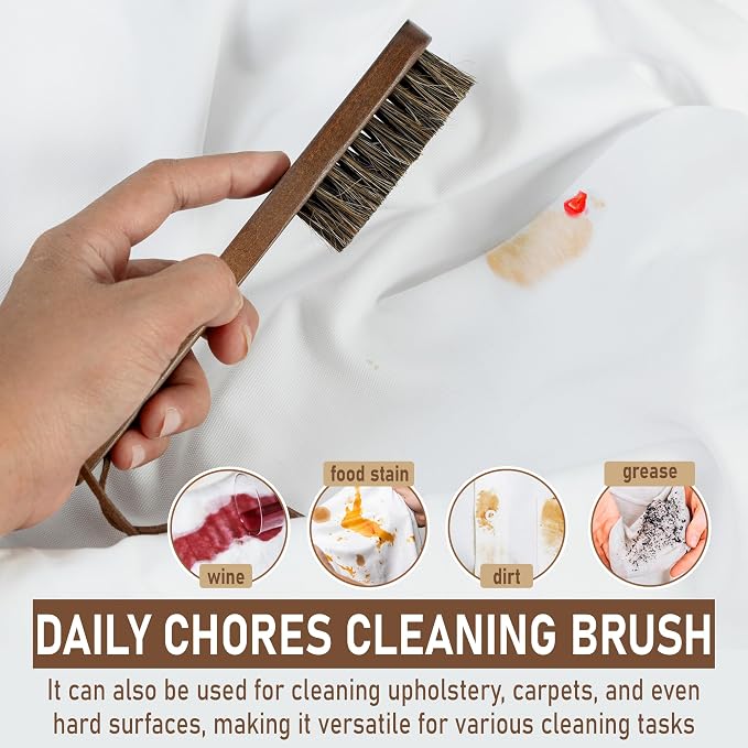 TAKAVU Horsehair Laundry Stain Brush Set, 2 Pack, Soft Bristle | Spot & Pre-Wash Cleaner for Delicate Fabrics, Clothes & Garments, Gentle Fabric Care, Removes Set-In Stains, Travel Use