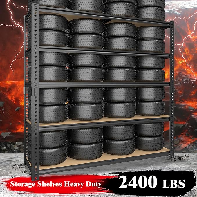 72" H Garage Shelves,Garage Storage Shelves Heavy Duty,2400LBS Heavy Duty Garage Shelving,Adjustable 5 Tier Shelving for Garage Storage,Warehouse,16"x35.5"x72"