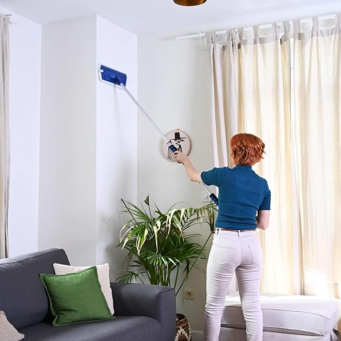 Silva Microfiber Mop Set with Reusable Microfiber Pads (Wet/Dry/Wall) | 360 Rotating Mop Head | Sturdy, Extra Long, Adjustable Metal Pole | Ergonomic Soft-Sponge Handle | Blue | Floor, Wall, Tile
