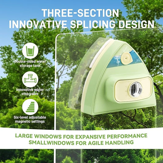 Double-Sided Magnetic Window Cleaner - Adjustable Magnetic Double Window Wiper, Fits 3-30 mm Glass Thickness, 2.5m Safety Rope for High-Rise & Auto Glass, Safe Anti-Pinch Wiper(Green)