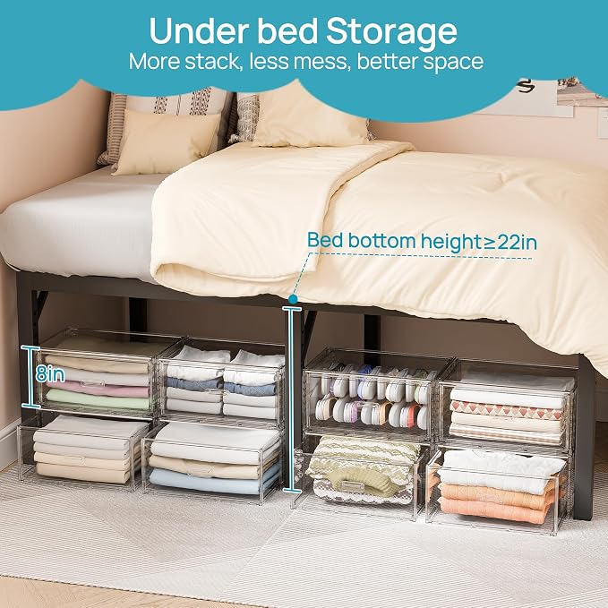 Vtopmart 2 Pack Large Clear Stackable Storage Drawers 23QT, Easily Assemble Plastic Closet Storage Bins, Dust-Proof UnderBed Organizer for Clothing, Sweater Organization