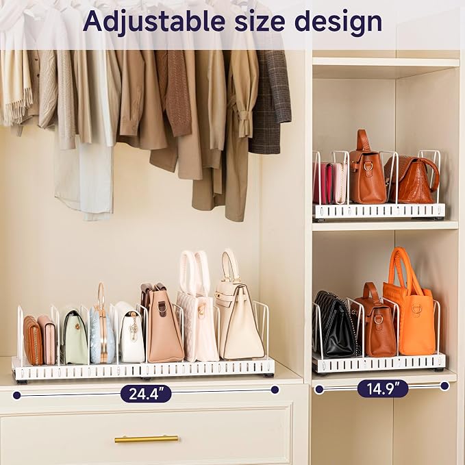 Aminigram Adjustable Purse Organizer for Closet, Metal Handbag Organizers for Closets, Pull Out Closet Shelf Dividers for Bedroom, Living Room, Home, Keep Carteras Upright
