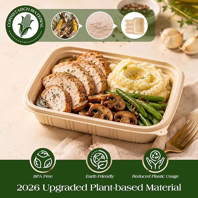 100 Piece (50 Pack) Meal Prep Containers with Lids, 16 oz Cornstarch Small Food Storage Containers Plant-based Lunch Box for Salad, BPA Free Plastic Disposable Take Out Boxes Microwave & Freezer Safe