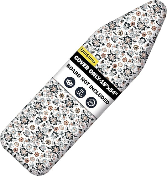 UniSimp Ironing Board Cover and Pad 18"x54" Extra Thick Natural Cotton,Scorch and Stain Resistant Iron Board Cover,Extra Large Iron Board Cover with Fasteners Heavy Duty Heatproof Elastic Edge Floral