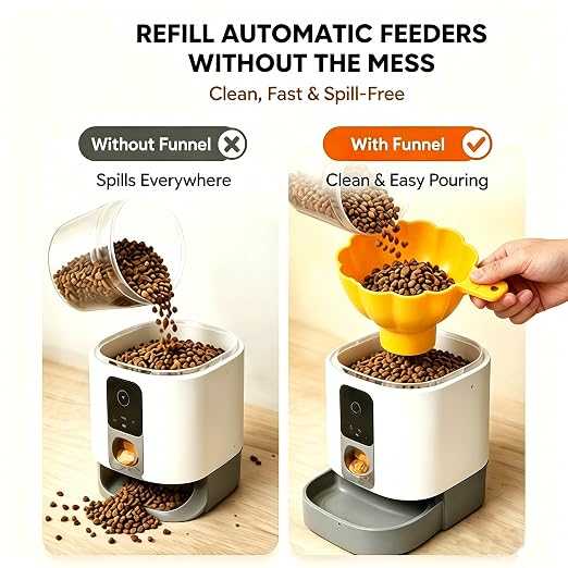 9 PCS Pet Food Funnel Set for Automatic Feeders & Water Dispenser, Thickened PP Wide Mouth Funnel Kit with Filters & 2 Hooks, No Spill Funnel for Cat Dog Food, Treats,Dry Kibble & Liquid Refill