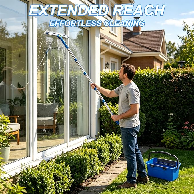 120“Professional Squeegee Window Cleaning Kit with Extension Pole,Window Cleaning Kit,Window Washing Tool for Indoor Outdoor Windows & Car Glass Easy to use, Great for high-Rise Hard-to-Reach Windows