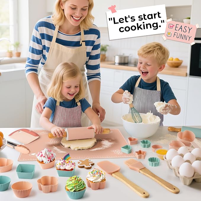 Ultimate Baking Kit for Kids - 38 Piece Kitchen Tools, Food Grade Silicone, BPA/BPS Free - Real Cooking Set for Ages 8-12 - Girls Boys Birthday Stocking Stuffer - Danish Orange