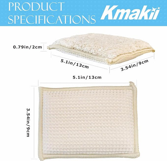 KMAKII Bamboo Kitchen Sponges Dish Sponges Natural Cleaning Sponges Beige 6 Pack