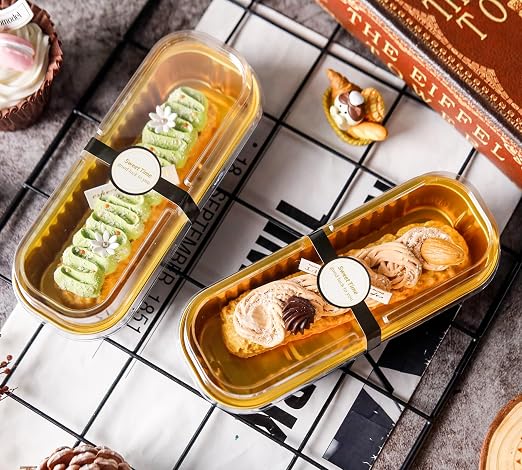 NPLUX 100 Pack Mini Cake Pans with Lids and Spoons Black Gold Rectangular Aluminum Foil Baking Pans Mini Cheesecake Containers, Graduation Gifts Party Favors(6.8oz)