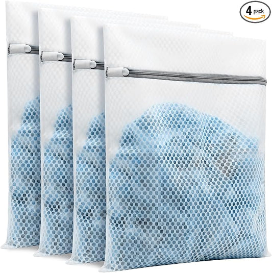 4Pcs Laundry Bags Mesh Wash Bags12x16 Inches | 4Medium | Upgraded Honeycomb & Fine Mesh, Extra Durable with Sturdy Zippers