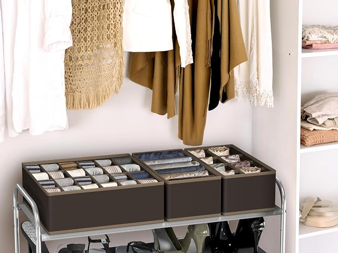 Simple Houseware 4-Pack Drawer Organizer Set for Underwear/Socks/Bra, Brown | Closet Dividers for Underwear, Socks, Bras, Scarves, Ties - Foldable Non-Woven Storage Boxes