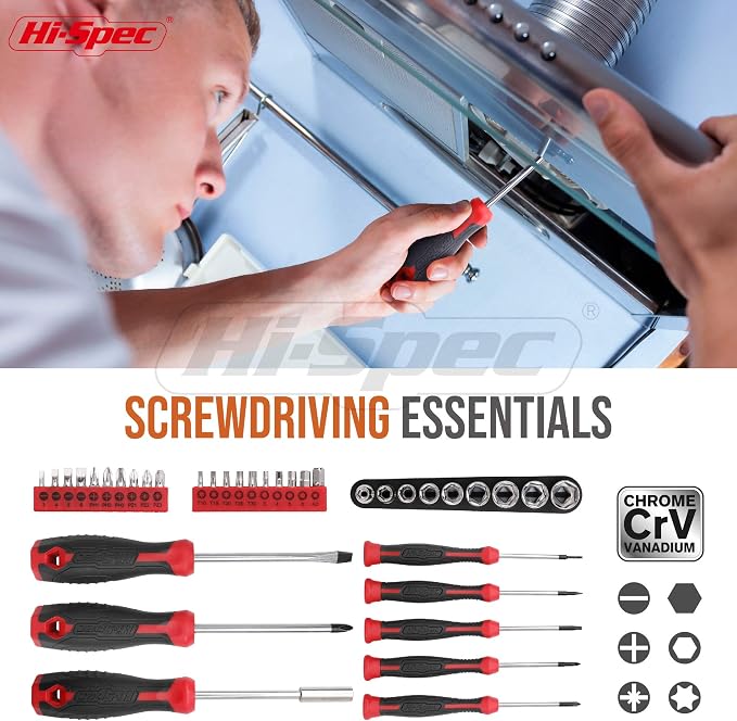 Hi-Spec Household Tool Kit - DIY Hand Tool Set with Toolbox for Home, Red | Essential DIY Hand Tools, Garage, Office maintenance, Basic Repairs, First Apartment, New Home, Everyday Home Improvement