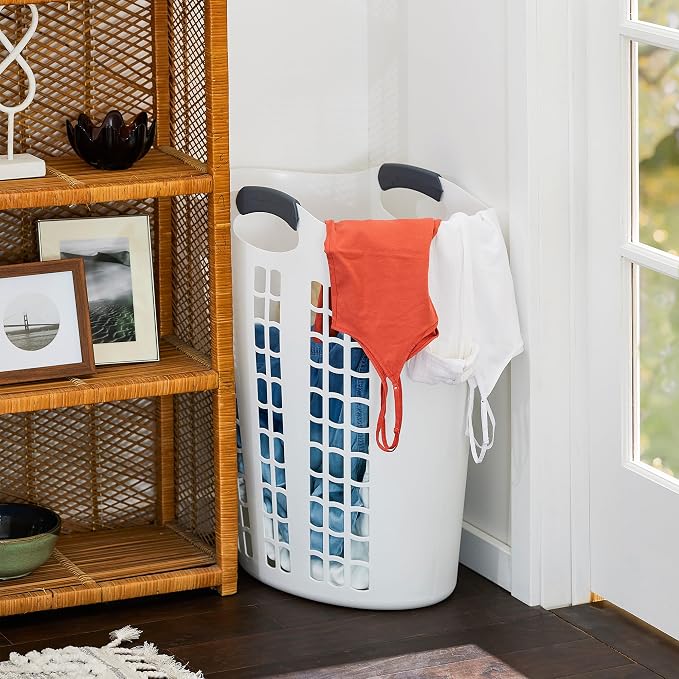 Gracious Living Laundry Basket, Easy Carry Flex Collapsible Hamper, 87.5L | Large Plastic Clothes Storage Organizer for Home, Bathroom, and Bedroom, White