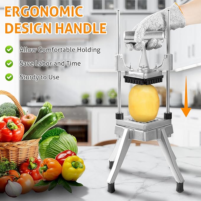 WICHEMI Commercial Vegetable Fruit Chopper Food Dicer French Fry Cutter | Stainless Steel 1/4" Blade, Heavy Duty, High Efficiency, Detachable, Easy Clean, Cuts Onions, Tomatoes, Potatoes, Peppers.