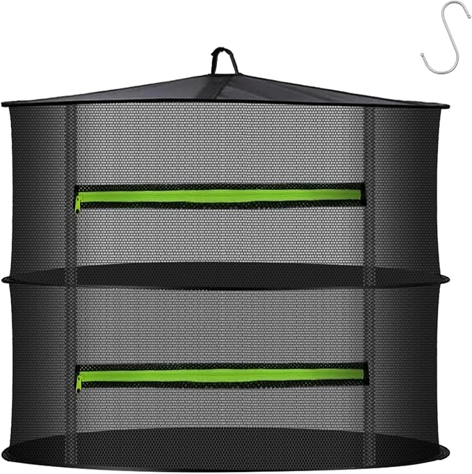 MEKOLIFE 2-Layer Hanging Herb Drying Rack, Small Mesh Net | 11.81 Inch Mesh Drying Rack with Zipper and Hooks, Indoor Outdoor for Herbs, Fruits, Seafood, Camping Food, Socks, Underwear