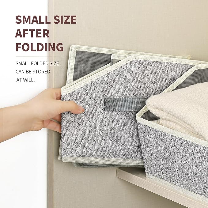 Homsorout Closet Baskets for Shelves Trapezoid - Decorative Storage Baskets with Handle, Closet Bins for Organization, Shelf Storage Bins for Clothes, Books, Home, Office, 10 Pack, Light Gray