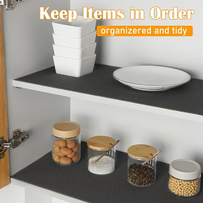 Songrey Non-Slip Shelf Cabinet and Drawer Liner, 20IN x 10FT, Black | No Adhesive Residue, Strong Grip, Thick PVC Mat, for Kitchen Shelves, Bathroom Drawers, Home Essentials, Snip to Fit