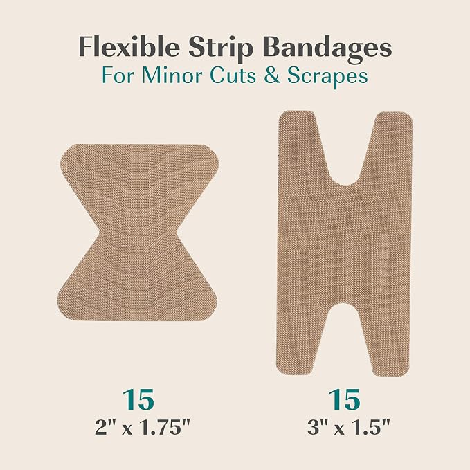 FEBU PFAS Free Bamboo Fingertip Bandages, 30 Count Knuckle & Finger | Eco-Friendly, Flexible Fabric Wound Dressing, Fully Compostable, Latex Free