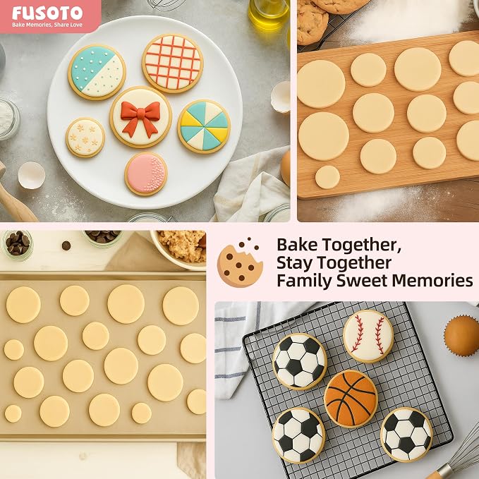 FUSOTO 6PCS Circle Cookie Cutter Set, Large Geometric Stainless Steel Baking Supplies for Homemade Cookies, Round Plaque Cookie Cutters Shapes Biscuit Molds, 6 Sizes (1.5, 2, 2.5, 3, 3.5, 4 Inch)