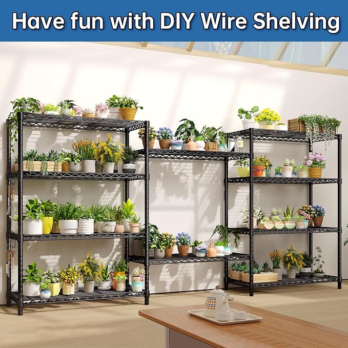 5 Tier Wire Metal Shelving: Adjustable Pantry Storage Shelves, NSF Bakers Rack Heavy Duty Garage Shelving Unit, Utility Shelf Organizer for Closet, Kitchen, 72" H x 36" W x 14" D, 4 PCS