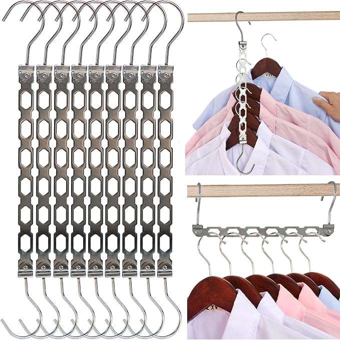 Metal Space Saving Hangers for Clothes, Collapsible Hanger Organizer, 9Pack