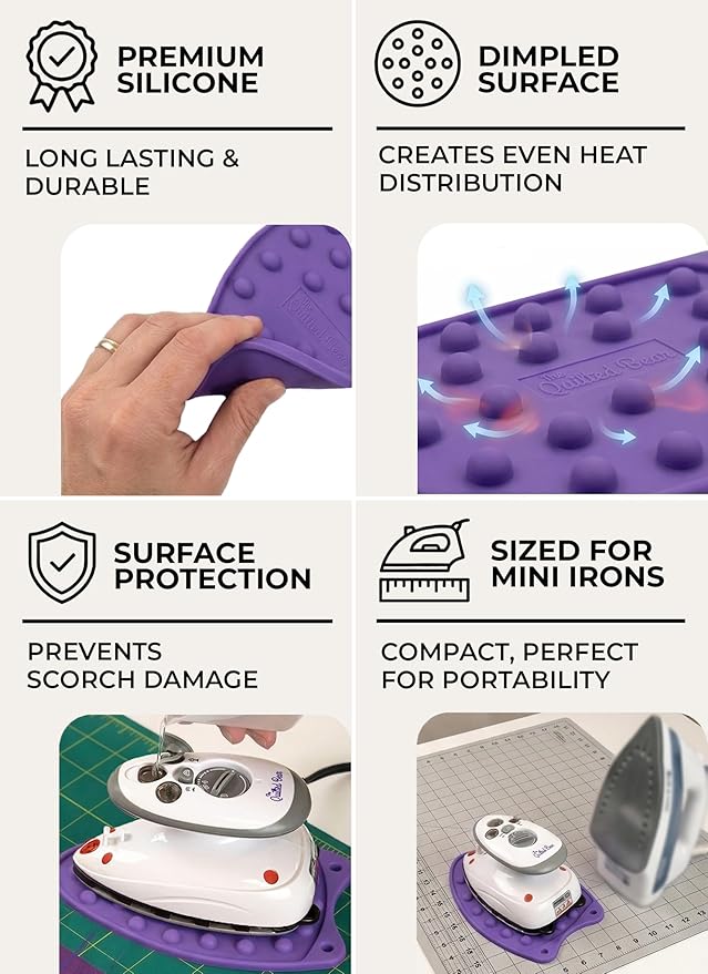 The Quilted Bear Mini Iron Rest - Silicone Heat Resistant Mat for Stress-Free Crafting, Sewing & Quilting Supplies - Durable and Protective Surface for Mini Iron (Lime Green)