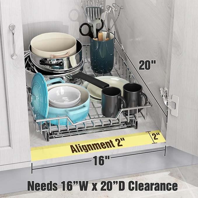 Simple Houseware Under Cabinet Pull Out Sliding Shelf Drawer, 18Dx14W | for Kitchen Organizer