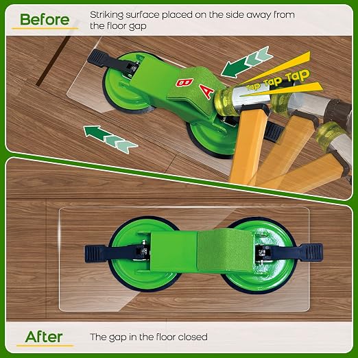 Heavy Floor Gap Fixer Tool with 5pcs Sticky Pad | 45°Striking Surface with Dual Suction Cup, Made of Iron. Plank Grabber Floor Fix Pro for Laminate, Vinyl Plank, Hardwood.