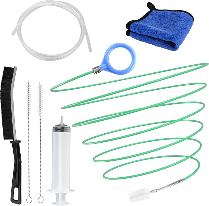 ecocstm Auto Sunroof Drain Cleaning Tool, 120 Inch Flexible Drain Brush, Sunroof Drain Cleaner with Pipe Cleaning Brush, Injector Hose and Crevice Brush, Cleaning Tool for Drains, Sewers, Windshields