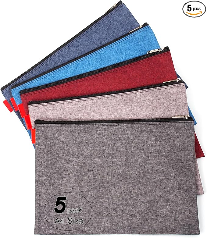 5 Pack Canvas Zipper Tool Bag Set, 13.3" x 9.4" 14oz Heavy Duty Waterproof Multipurpose Utility Multi Tool Storage Pouch Case for Organizing and Sorting Household Tools, Spare Parts (5 Colors)