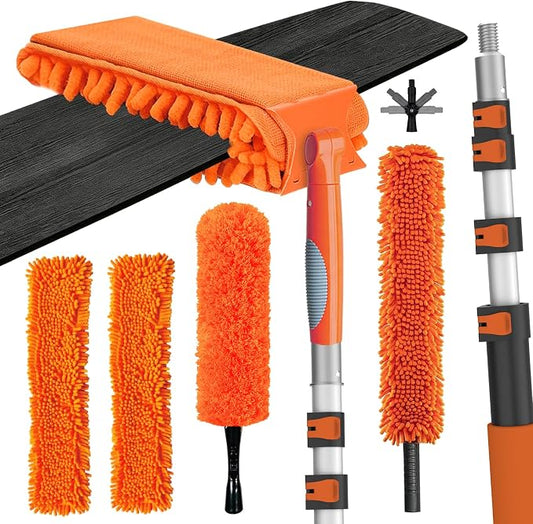 LAANPOLE 36FT Reach Ceiling Fan Cleaner Duster, Fan Blade Cleaner Kit with 7-30FT Extension Pole, Microfiber Duster & Replaceable Cleaning Cloth for Blades, Ceiling, Furniture