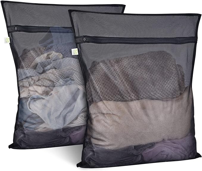 2 Pack Mesh Laundry Bags 24 x 32 inch Laundry Garment Bag Mesh Large Lingerie Wash Bags Zippered Garment Washing Net for Underwear Hosiery Blouse Sweater Dress Don't Drying, Melting 140-176℉ | Reusable Laundry Bag Mesh Lingerie Wash Bags Zippered for U...