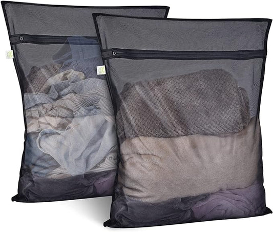 2 Pack Mesh Laundry Bags 24 x 32 inch Laundry Garment Bag Mesh Large Lingerie Wash Bags Zippered Garment Washing Net for Underwear Hosiery Blouse Sweater Dress Don't Drying, Melting 140-176℉ | Reusable Laundry Bag Mesh Lingerie Wash Bags Zippered for U...