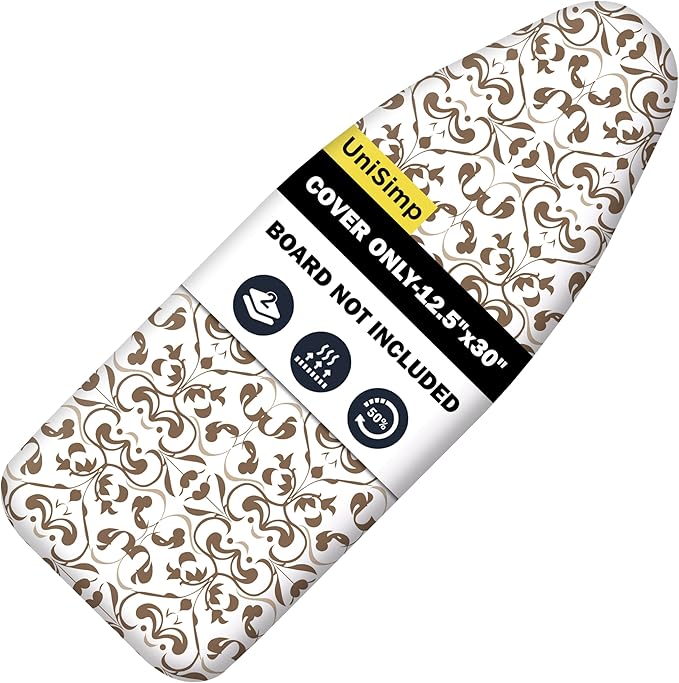 UniSimp Small Ironing Board Cover and Pad 12.5"x30" Small Iron Board Cover with Padding,Tabletop Mini Ironing Board Cover and Pad Small Size, Cotton Canvas, Heat Resistant, Drawstring Taupe