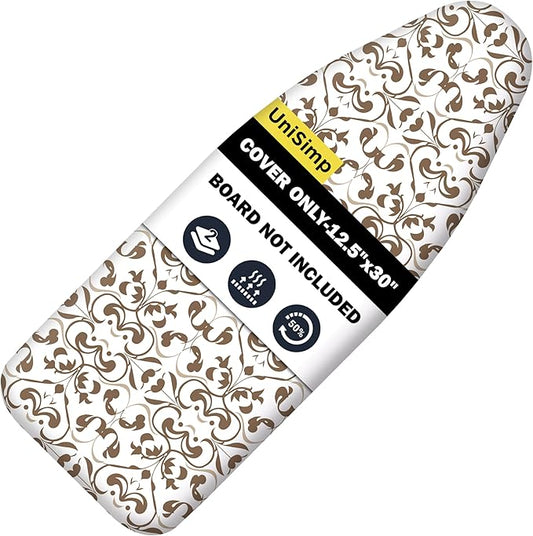 UniSimp Small Ironing Board Cover and Pad 12.5"x30" Small Iron Board Cover with Padding,Tabletop Mini Ironing Board Cover and Pad Small Size, Cotton Canvas, Heat Resistant, Drawstring Taupe