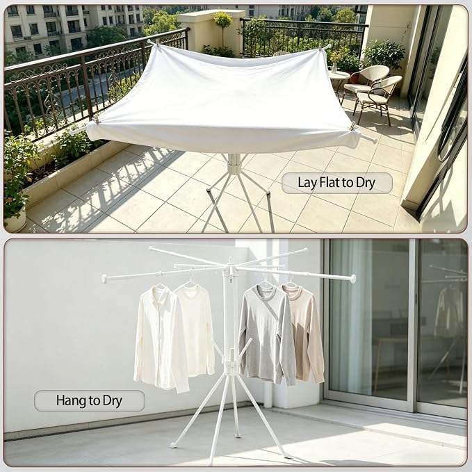 4 Leg Foldable Clothes Drying Rack Sock Clips Shoe Holders | Laundry Drying Rack,Portable Collapsible Clothing Rack,Indoor Outdoor Balcony Bedroom,Apartment Space Saving