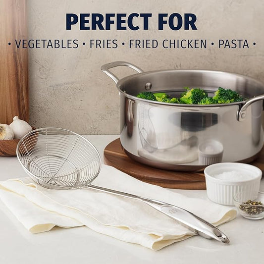Zulay Kitchen Premium Stainless Steel Skimmer Strainer Ladle - 15” Large Straining Spoon for Frying, Boiling & Blanching - Durable, Rust-Resistant & Heat-Proof Kitchen Tool for Everyday Use