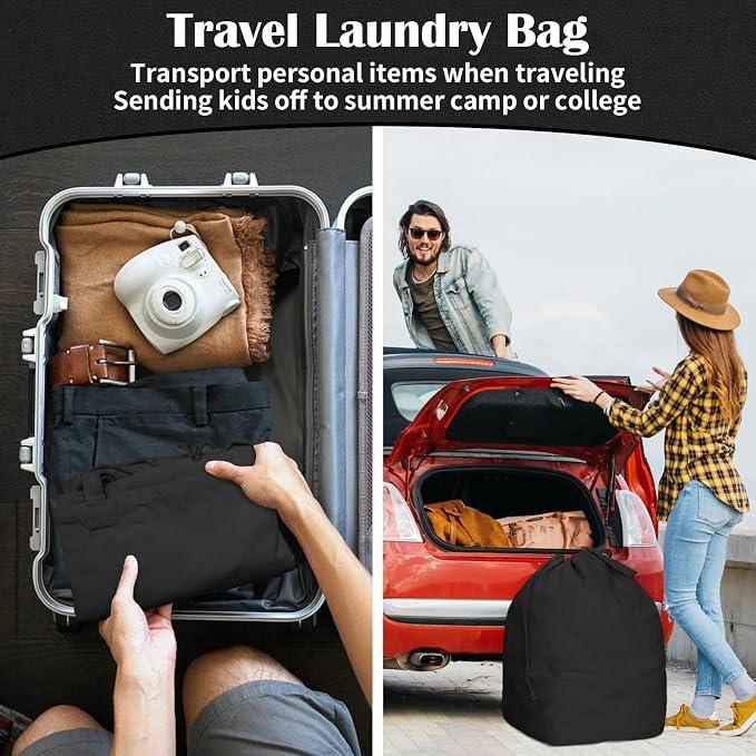 Canvas Laundry Bags with Handles & Rectangular Base, 20"Wx15"Dx27.6"H Black | Extra Large Heavy Duty Laundry Basket Hamper Liner Replacement, Washable Drawstring Dirty Clothes Bag, canvas Storage Sack