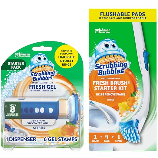 Scrubbing Bubbles Toilet Cleaner Bundle, Includes our Citrus Fresh Brush Toilet Wand Starter Kit + Citrus Fresh Gel Cleaning Stamps