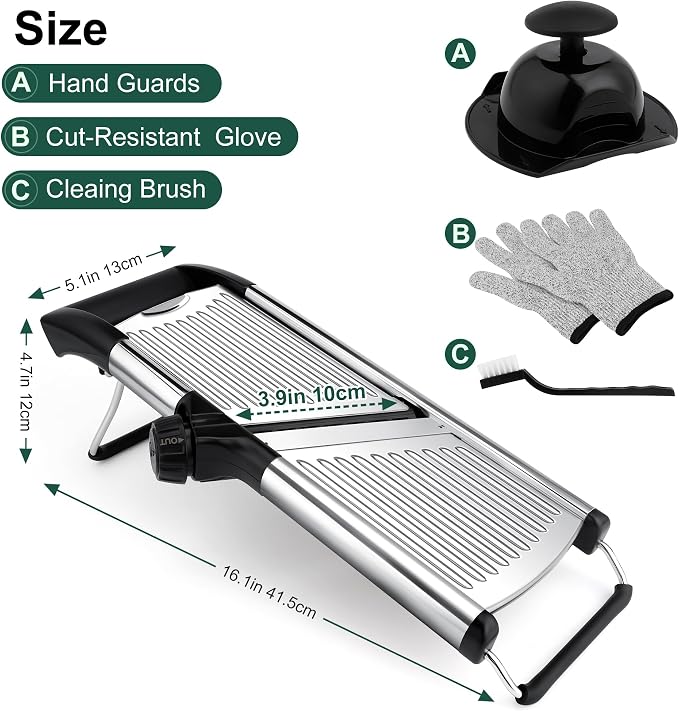 -BINGBING- Mandoline Slicer for Kitchen, Adjustable Mandoline Food Slicer | Stainless Steel Vegetable Slicer, Adjustable Blade, Slices, Julienne, Waffle and French Fries Cut, Includes Gloves and Brush