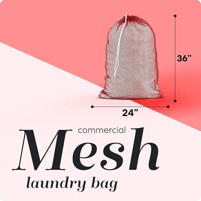 Handy Laundry Mesh XL Laundry Bags 2-Pack, 24 x 36 Inch Heavy Duty, Durable Drawstring Closure, Machine Washable, Large Laundry Bag for Delicates, College Dorms, Travel, Laundromats, Apartments, Red | 2-Pack, XL 24x36 Mesh Laundry Bag, Secure Drawstrin...