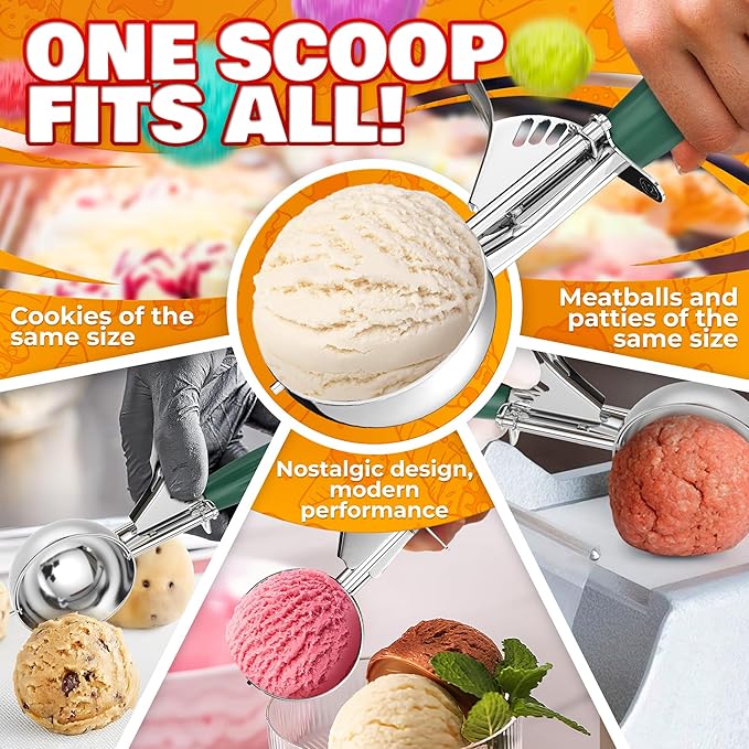 2.67Oz Ice Cream Scoop with Trigger #12 - Ice Cream Scooper for Portion Control, Gelato, Cookie Dough, Meatballs - Stainless Steel, Easy to Use & Clean, Rust & Stain Resistant, Ergonomic Non-Slip Grip