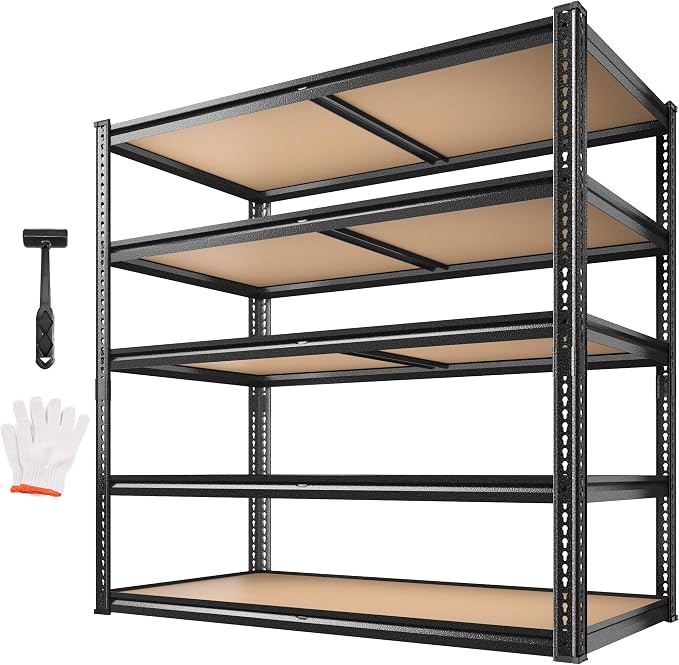 ROOMFAVE 40" W Storage Shelves 5 Tier Garage Shelving Heavy Duty,2350LBS Adjustable Metal Shelving Unit, Garage Shelves for Basement, Warehouse, Pantry, Closet, Kitchen 72.1" H x 40" W x 20" D, Black