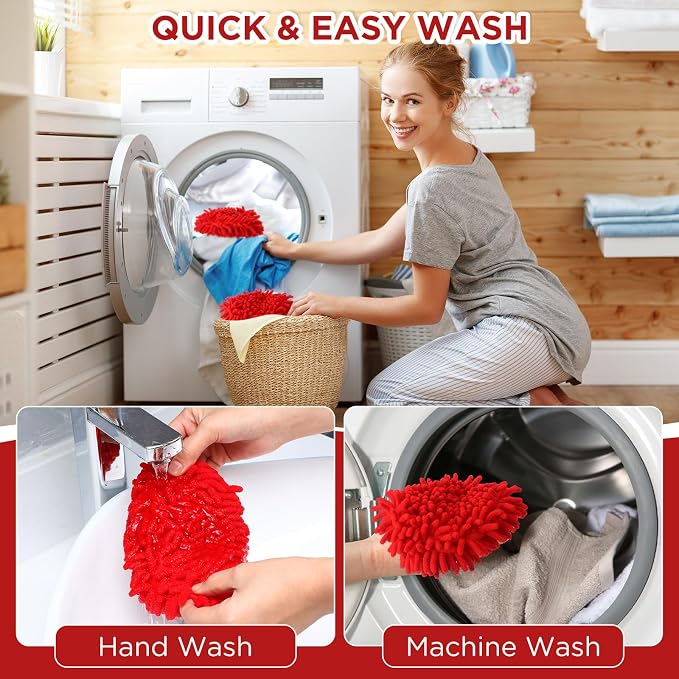 6 Pack Chenille Mop Heads Replacements Compatible with 1 Tank System Chenille Duster Replacement Heads Microfiber Spin Mop Refill Pads Reusable Dust Refills for Floor Cleaning (Red)