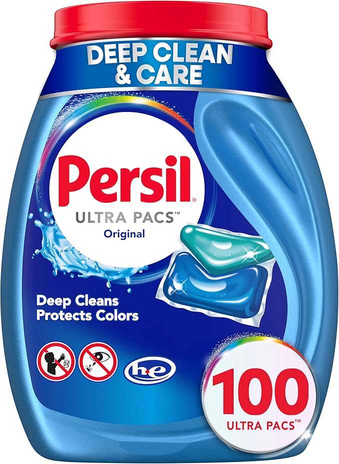 Persil Original Ultra Pacs Laundry Detergent, 100 Count | Deep Clean & Care, Single-Dose Convenience, Protects Colors, Fights Stains, HE Safe, All Water Temperatures