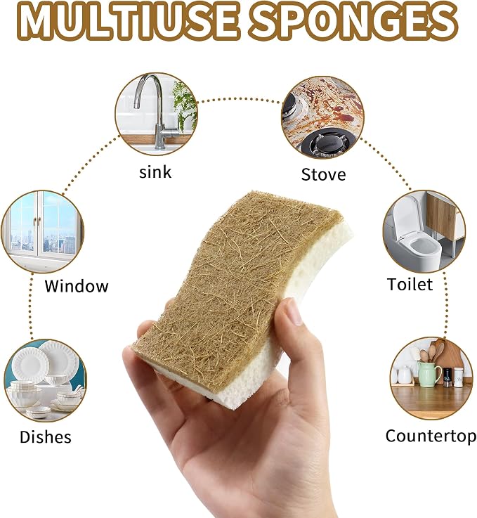 Natural Kitchen Sponges, Biodegradable & Compostable | Non-Scratch Cellulose Coconut Fiber Sponges for Dishes, Pots & Pans | Eco-Friendly Cleaning Sponge (24)