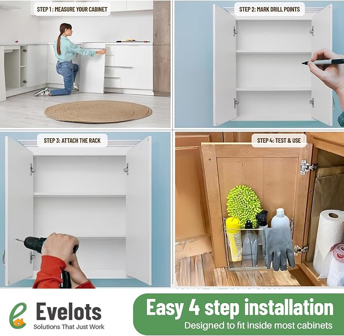 Evelots Kitchen Wrap & Food Bag Organizer Basket, Wall or Cabinet Door Mount, 4-Pack - White