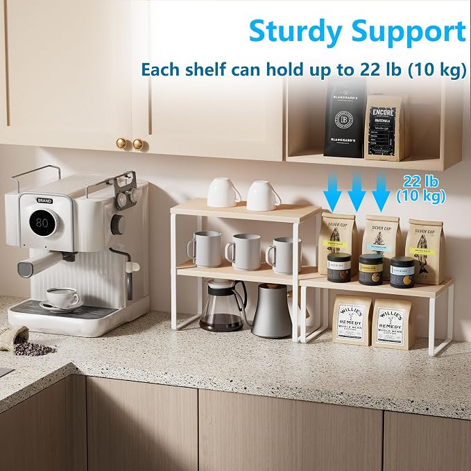 Golener Kitchen Counter Organizer, Countertop Shelf, Adjustable, Stackable | Kitchen Countertop Organizer, Spice Rack, 2-Tier Countertop Shelves, Corner Desk Shelf, Corner Counter Shelf, Natural Beige