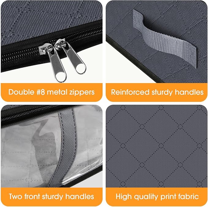 StorageRight Under Bed Storage Bags, 4 Pack, 40L, Gray | Breathable Non-Woven Fabric with a Clear Window and Zippered Top for Clothes, Comforters, Blankets and Seasonal Storage