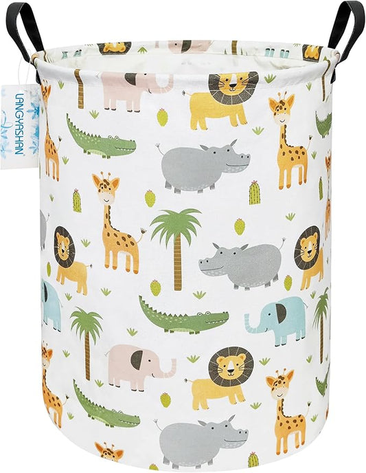 Round Laundry Basket Collapsible Storage Hamper Organizer Animal | Waterproof Canvas Foldable Baskets with sturdy Handles Multi-scene Organizer for Home Play Bedroom Gift Bin
